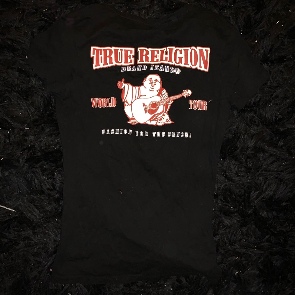True Religion Buddha Black V Neck T Shirt